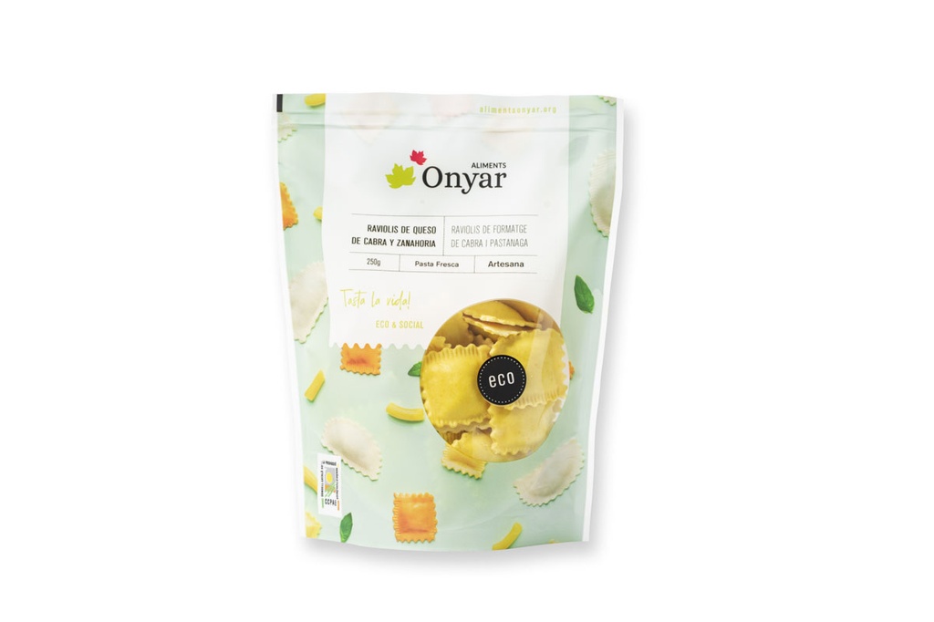 Raviolis formatge de cabra i pastanaga